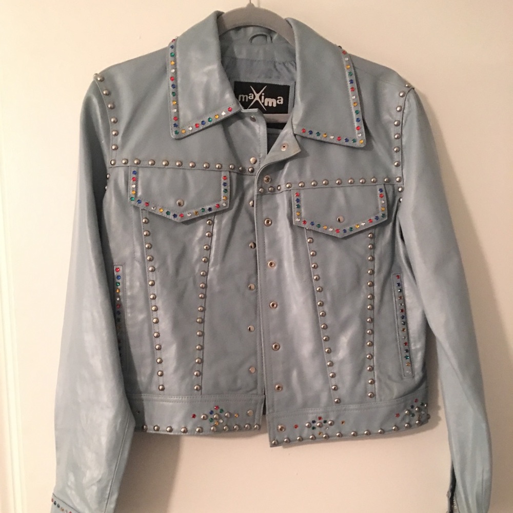 COPY - blue leather jacket with color gems